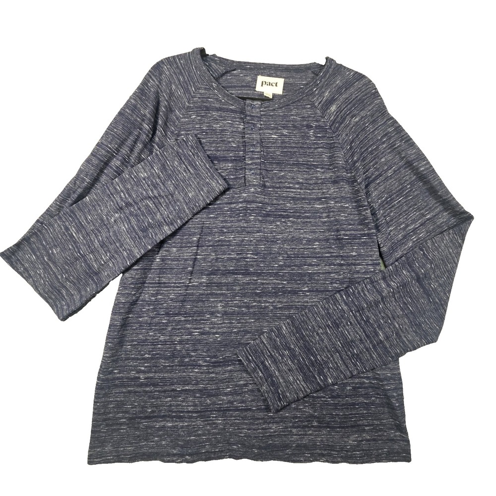 Pact Organic‎ Cotton Henley Shirt Mens L Blue Space Dye Sustainable Eco Friendly